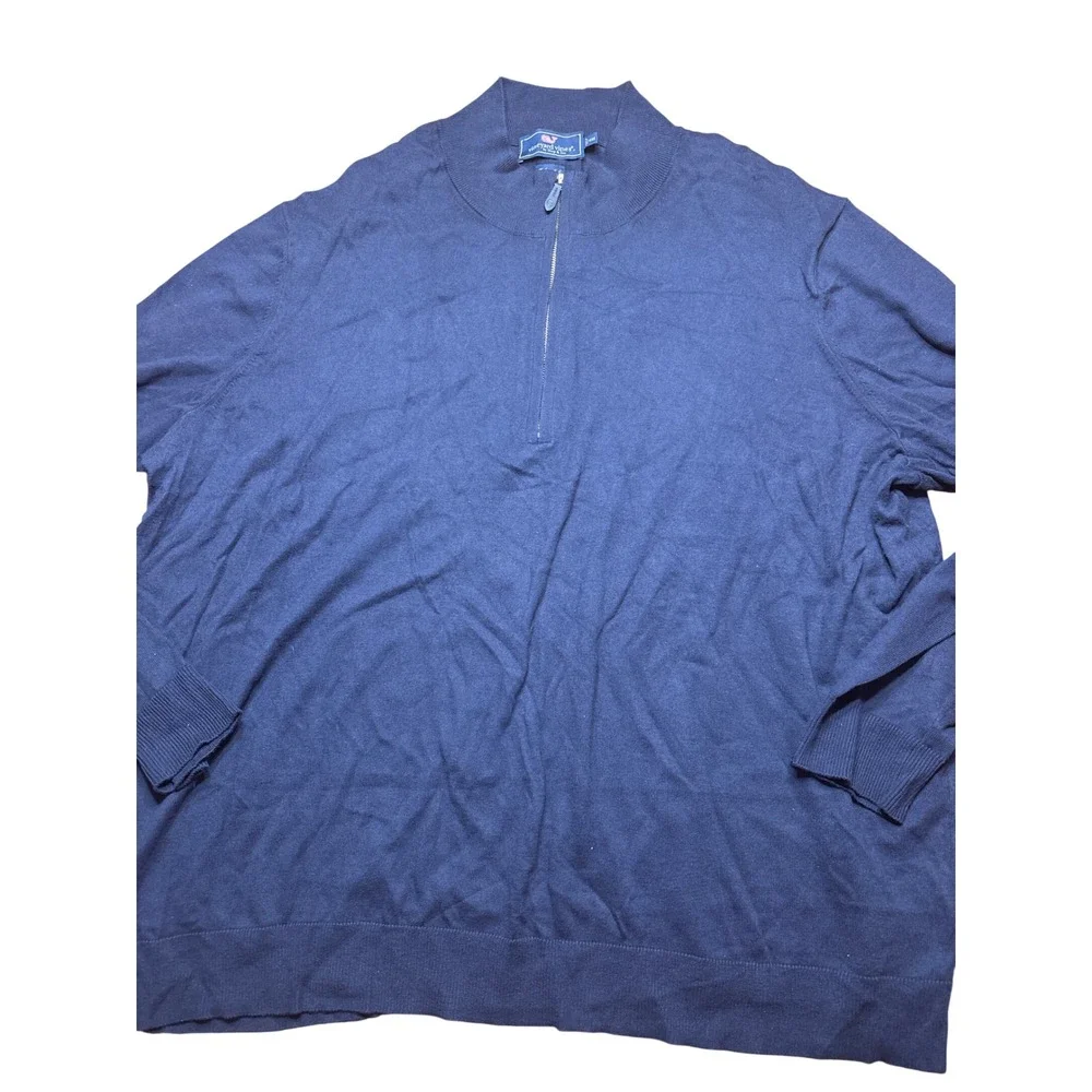 Vineyard Vines Mens 4XB Navy Blue Cotton Cashmere Quarter Zip Sweater